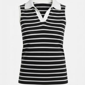 BLUSA DE RAYAS CON ESCOTE EN V Y CUELLO RUNWAY