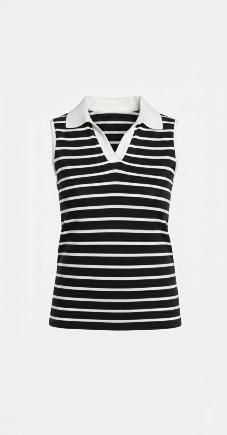 BLUSA DE RAYAS CON ESCOTE EN V Y CUELLO RUNWAY