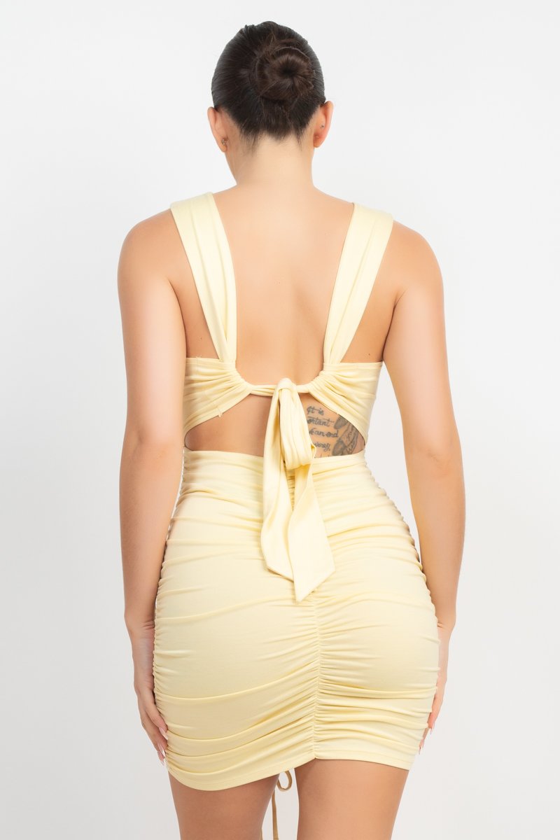 VESTIDO CORTO FRUNCIDO CON PECHO CRUZADO HAUTE MONDE - Imagen 5