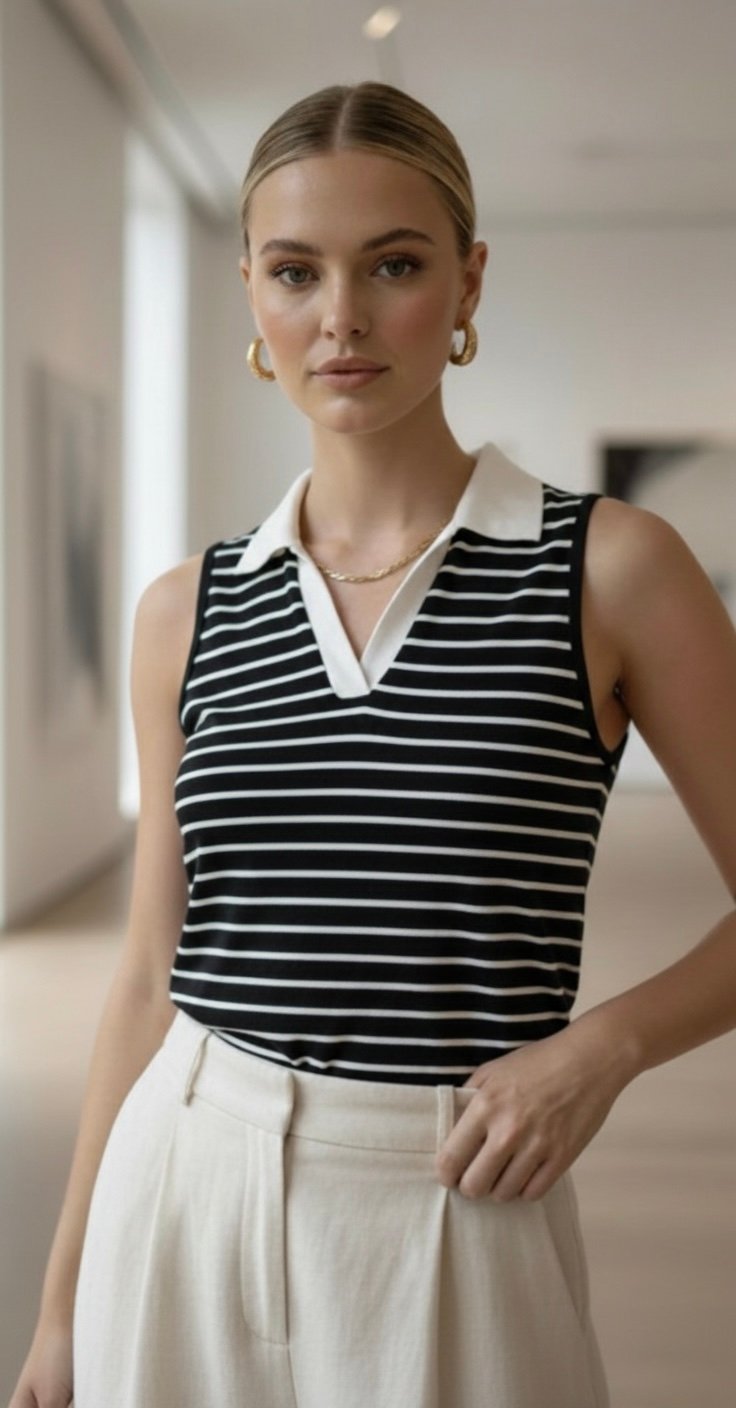 BLUSA DE RAYAS CON ESCOTE EN V Y CUELLO RUNWAY - Imagen 2