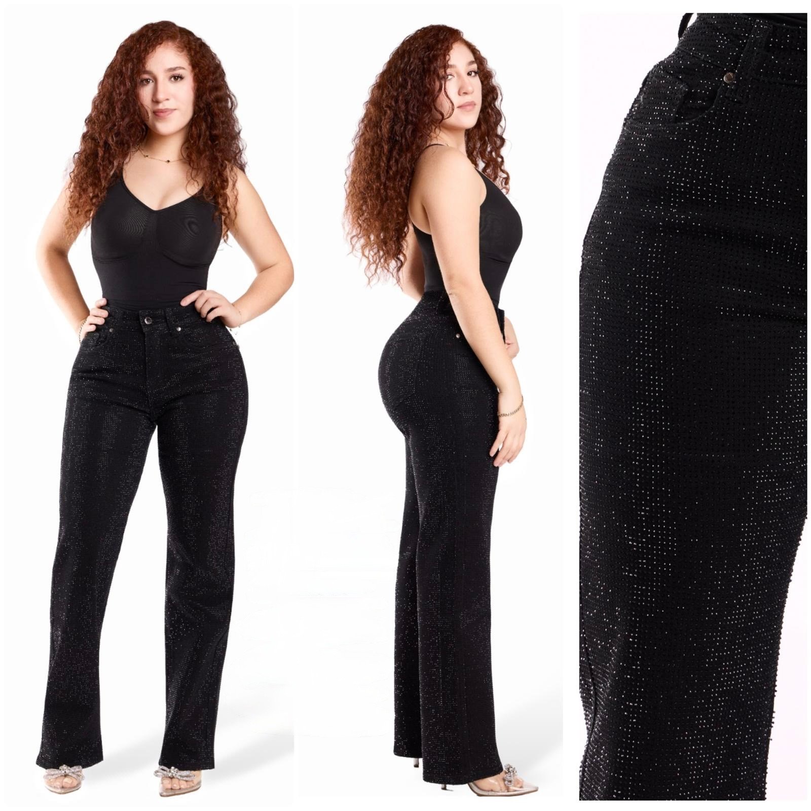 PANTALÓN RECTO NEGRO CON BRILLOS LEGEND JEANS