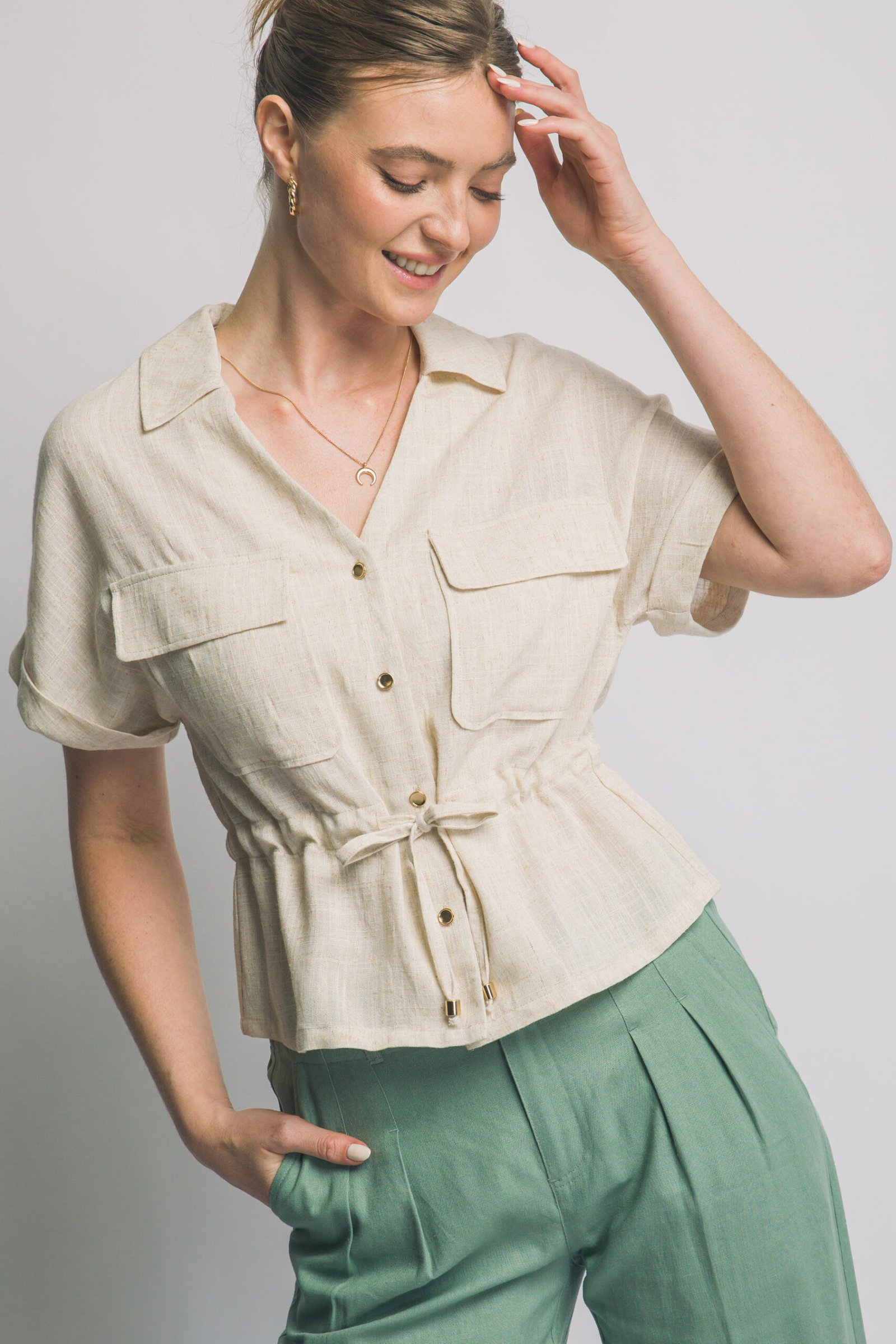 BLUSA CON BOTONES Y ELÁSTICO EN CINTURA LOVE TREE - Imagen 6