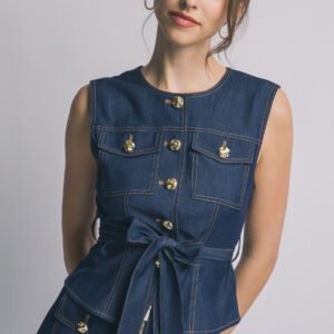 BLUSA SIN MANGAS TIPO MEZCLILLA CON AJUSTE EN CINTURA LOVE TREE