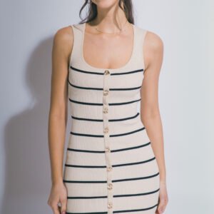 VESTIDO BEIGE CON RAYAS NEGRAS CORTO Y AJUSTADO LOVE TREE