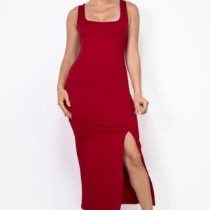 VESTIDO ROJO LARGO CON APERTURA EN PIERNA HAUTE MONDE