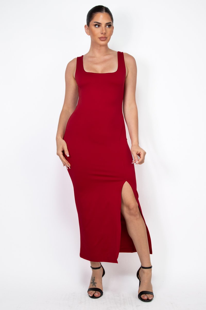 VESTIDO ROJO LARGO CON APERTURA EN PIERNA HAUTE MONDE