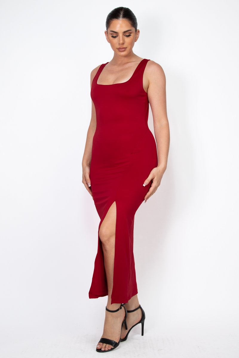 VESTIDO ROJO LARGO CON APERTURA EN PIERNA HAUTE MONDE - Imagen 4