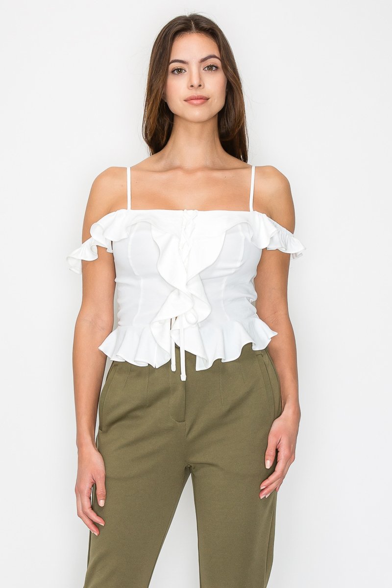 BLUSA BLANCA DE TIRANTES CON VUELOS IRIS