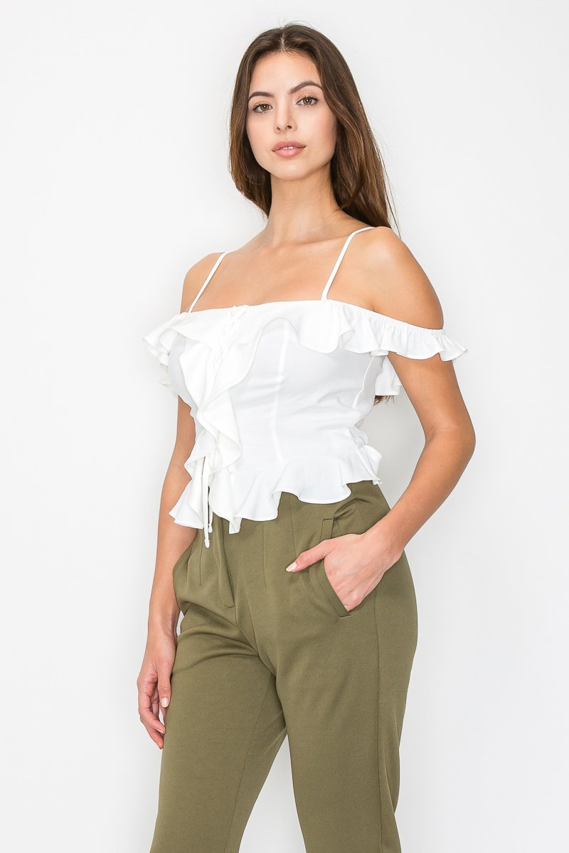 BLUSA BLANCA DE TIRANTES CON VUELOS IRIS - Imagen 3