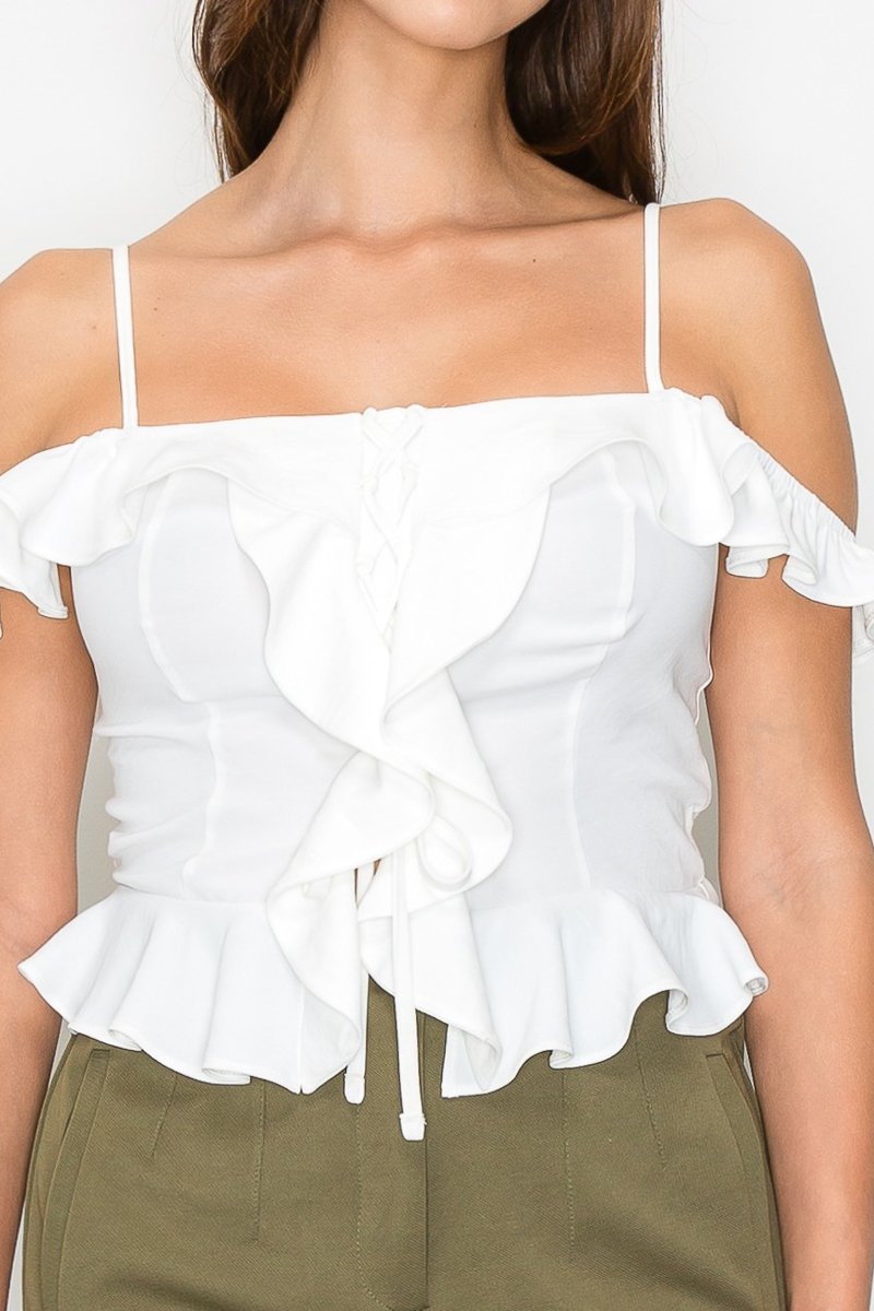 BLUSA BLANCA DE TIRANTES CON VUELOS IRIS - Imagen 2