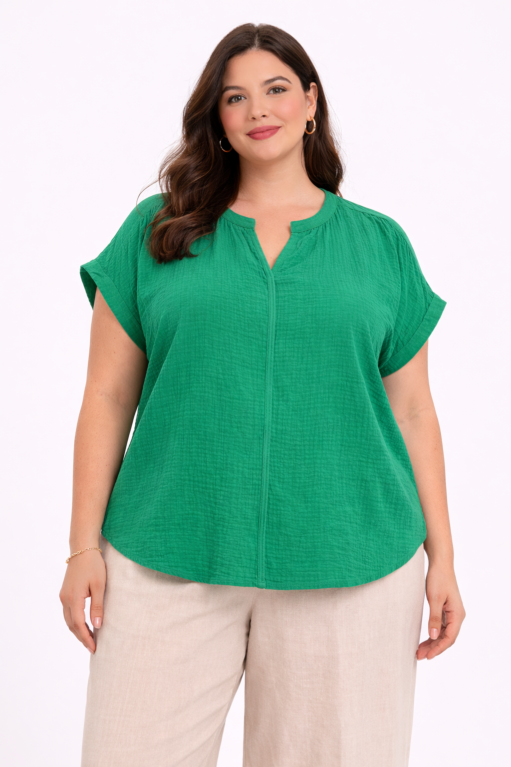 BLUSA CON CUELLO EN V TALLA PLUS WHITE RHINO - Imagen 3