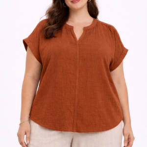 BLUSA CON CUELLO EN V TALLA PLUS WHITE RHINO