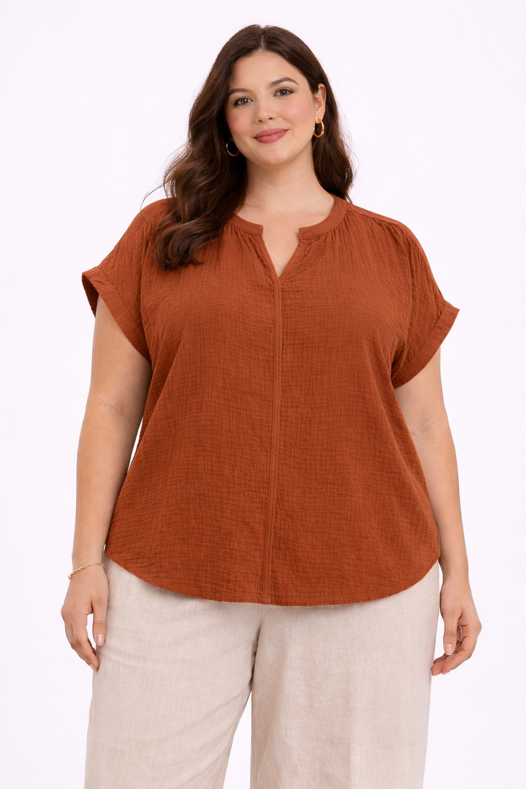 BLUSA CON CUELLO EN V TALLA PLUS WHITE RHINO