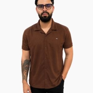 CAMISA CAFE MANGA CORTA CON TEXTURA THE ONE