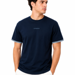 CAMISETA MANGA CORTA AZUL CON PUÑOS TEJIDOS THE ONE