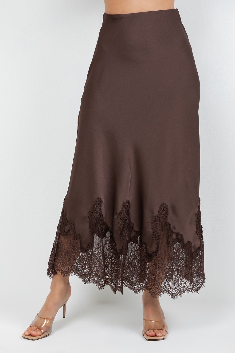 FALDA LARGA DE SATIN CON ENCAJE TABA
