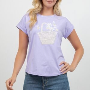 BLUSA LILA CON CANASTA DE FLORES TABA