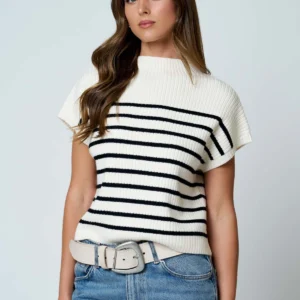 BLUSA DE RAYAS CON CUELLO ALTO BLU PEPPER