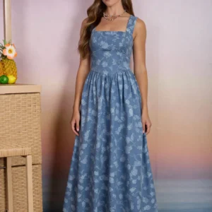 VESTIDO LARGO AZUL CON ESTAMPADO FLORAL BLU PEPPER