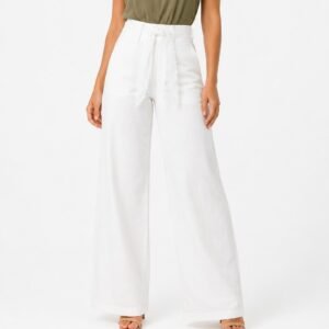 PANTALON DE TELA CON FAJA DE ENCAJE CRETA