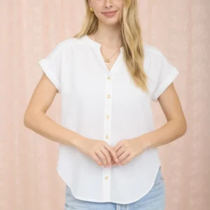 BLUSA BLANCA DE BOTONES CON CUELLO EN V BLU PEPPER