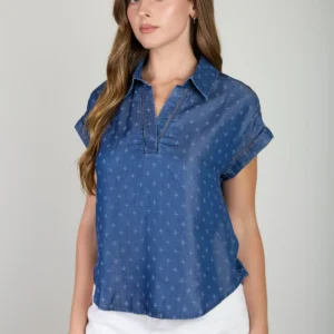 BLUSA MANGA CORTA CON CUELLO Y ESTAMPADO BLU PEPPER