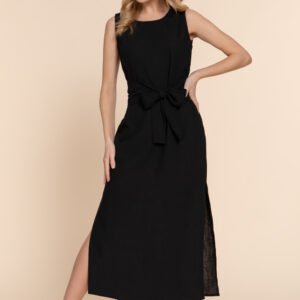 VESTIDO NEGRO LARGO SIN MANGAS Y CON LAZO CENTRAL ACTIVE