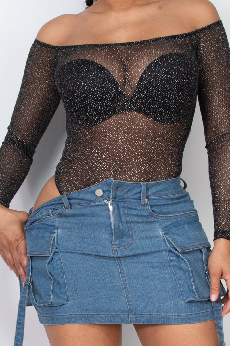 BODYSUIT TRANSPARENTE CON HOMBROS DESCUBIERTOS Y PIEDRERIA IRIS - Imagen 2