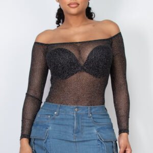 BODYSUIT TRANSPARENTE CON HOMBROS DESCUBIERTOS Y PIEDRERIA IRIS