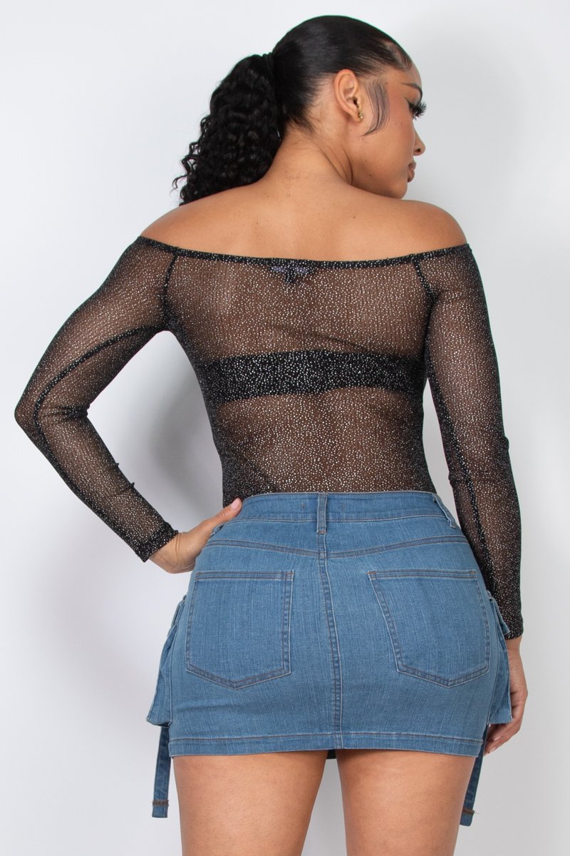 BODYSUIT TRANSPARENTE CON HOMBROS DESCUBIERTOS Y PIEDRERIA IRIS - Imagen 3