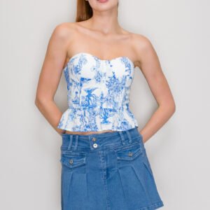 BLUSA ESTRAPLE CON ESTMPADO FLORAL AZUL IRIS