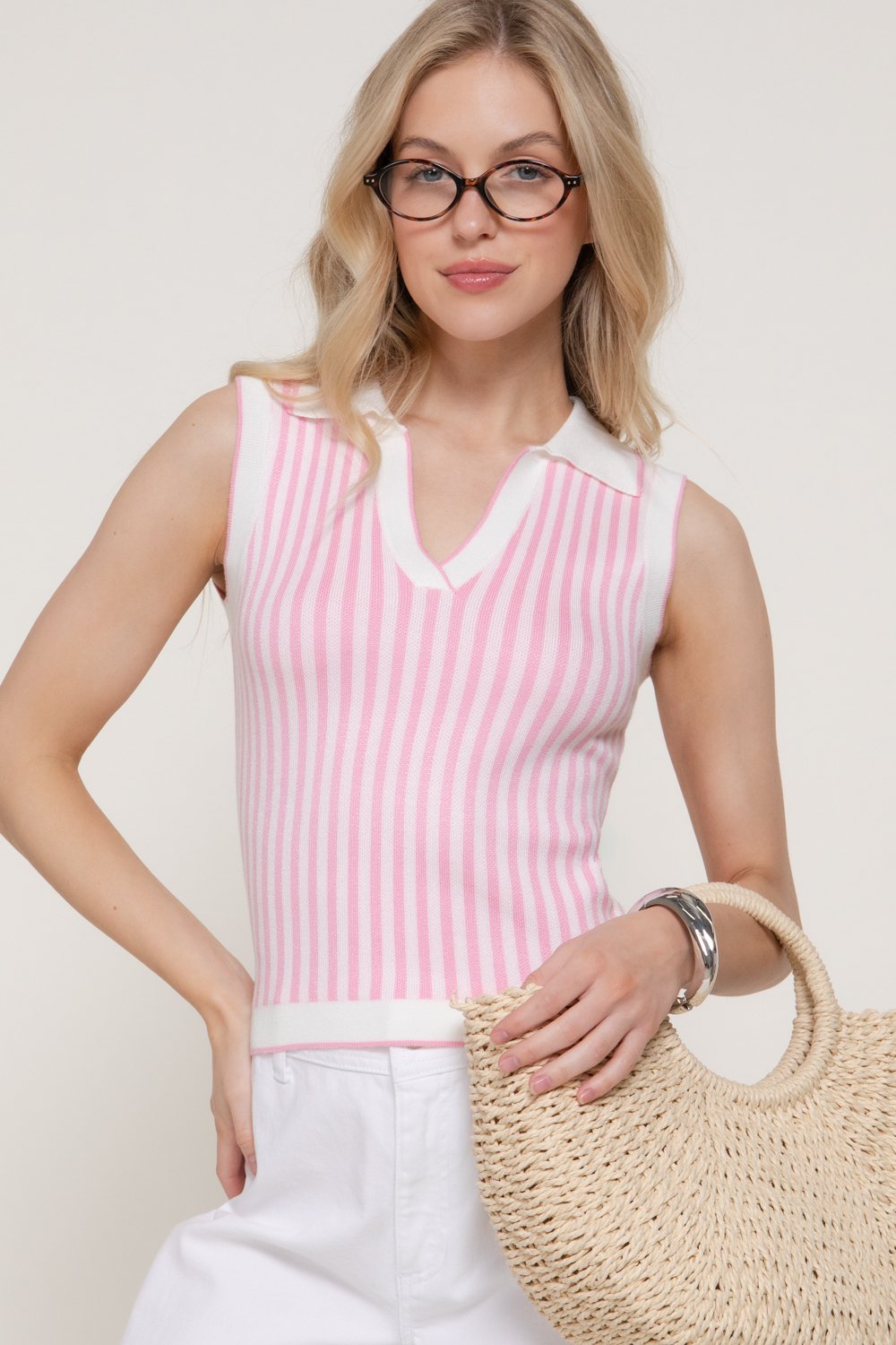 BLUSA ROSADA DE RAYAS CON CUELLO ACTIVE