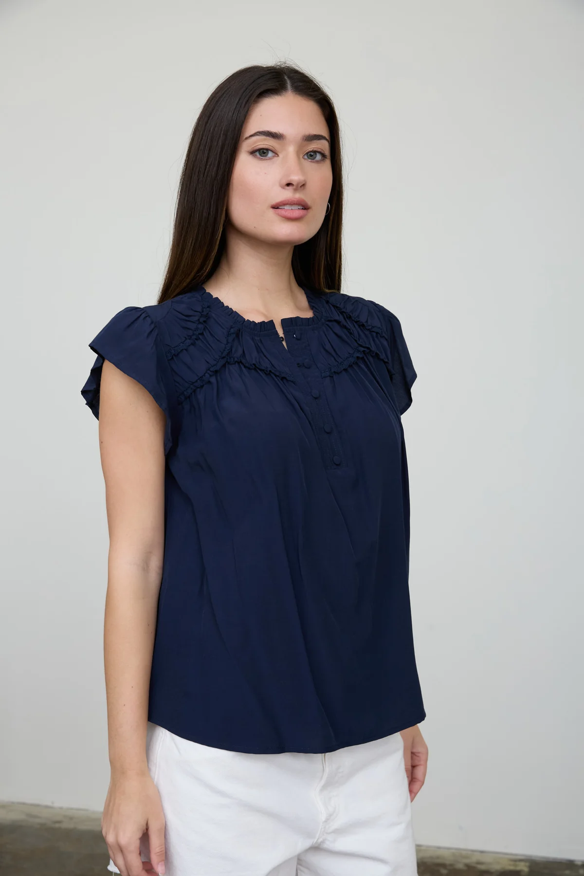 BLUSA MANGA CORTA AZUL CON CUELLO DE JACQUARD BLU PEPPER - Imagen 2