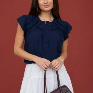 BLUSA MANGA CORTA AZUL CON CUELLO DE JACQUARD BLU PEPPER