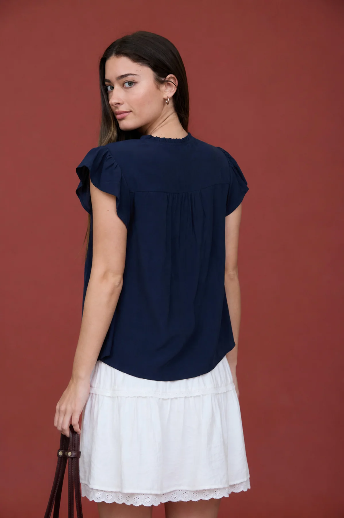 BLUSA MANGA CORTA AZUL CON CUELLO DE JACQUARD BLU PEPPER - Imagen 3