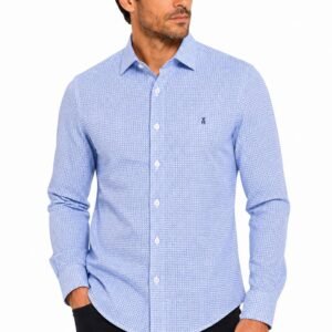 CAMISA MANGA LARGA CON PRINT AZUL VAN HEUSEN