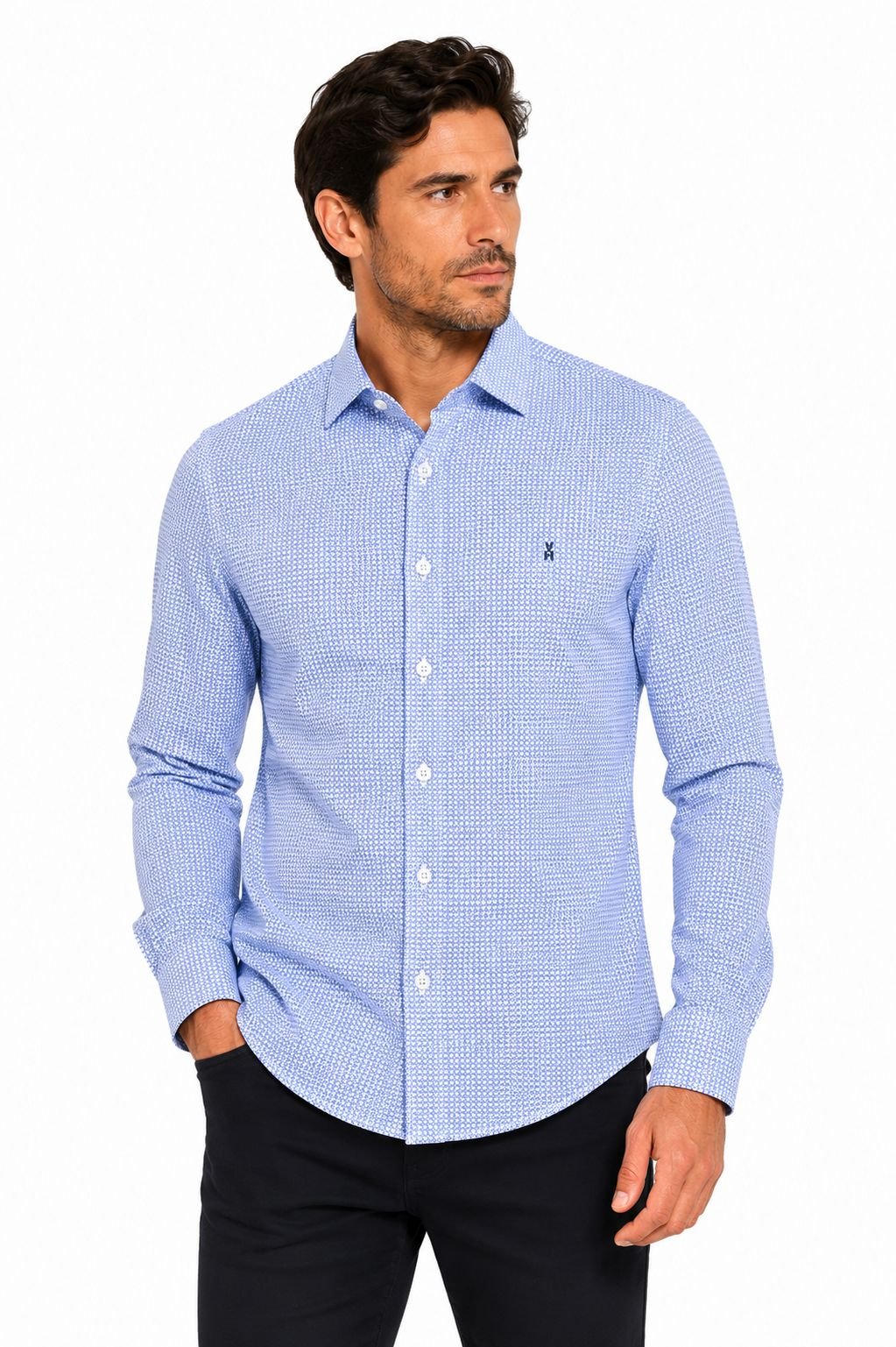 CAMISA MANGA LARGA CON PRINT AZUL VAN HEUSEN