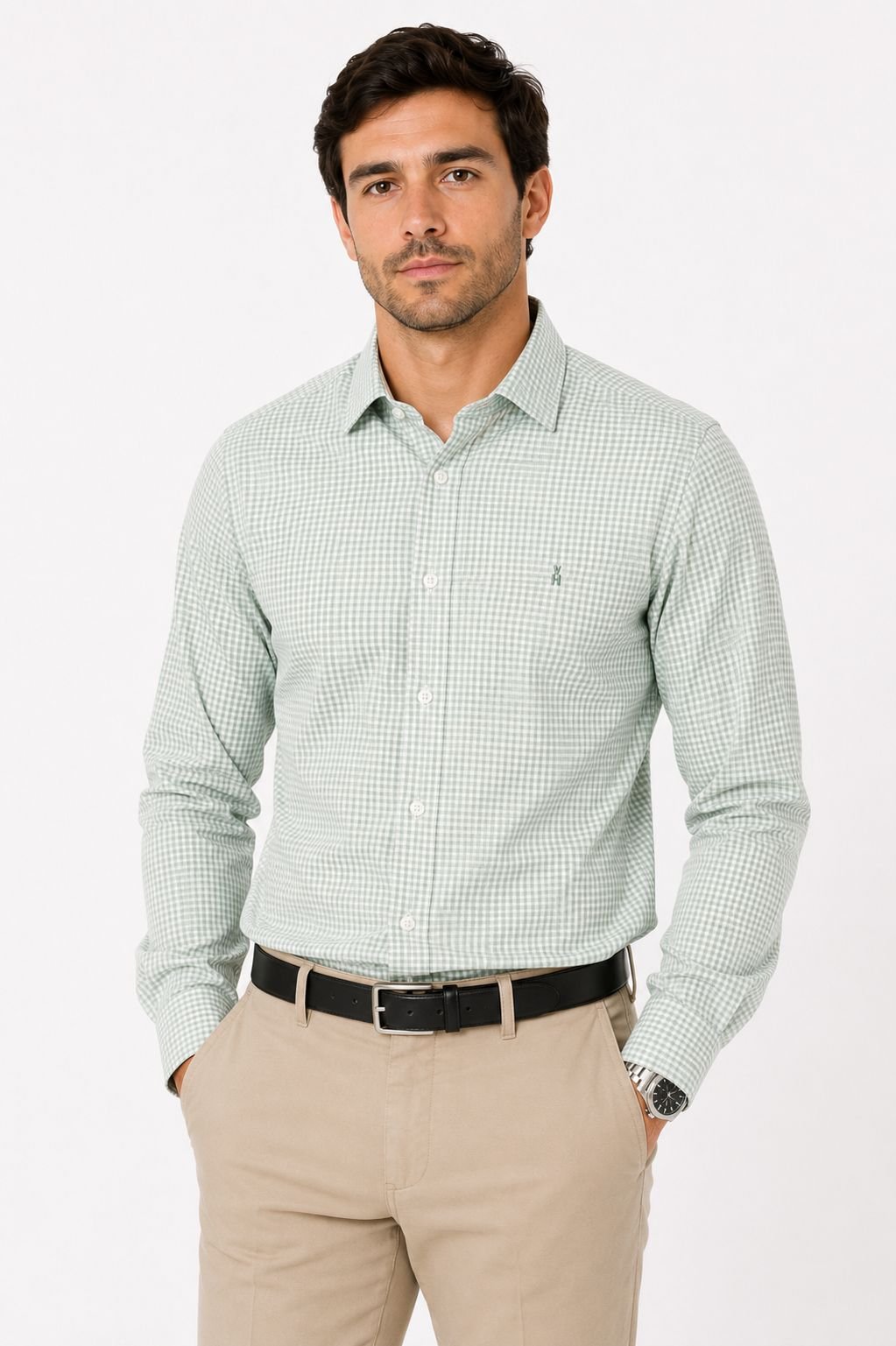 CAMISA MANGA LARGA DE CUADROS VERDE VAN HEUSEN