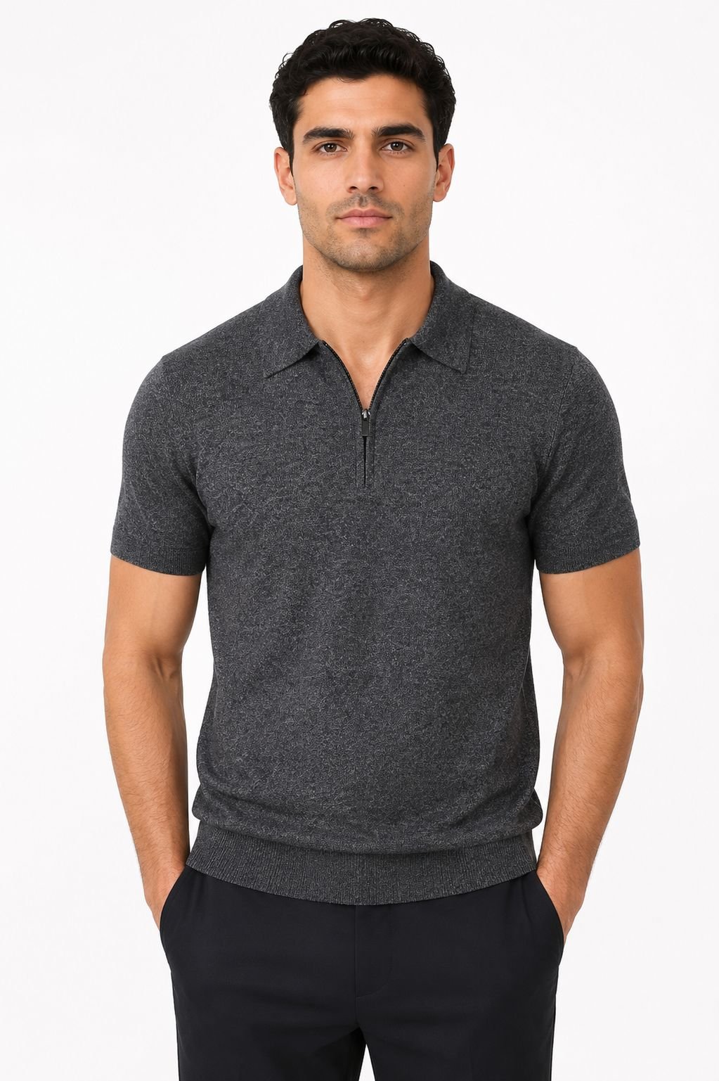 CAMISETA TIPO POLO SOLIDA CON ZIPER VAN HEUSEN