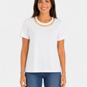BLUSA BLANCA DE MANGAS CON ACCESORIOS EN CUELLO RUNWAY