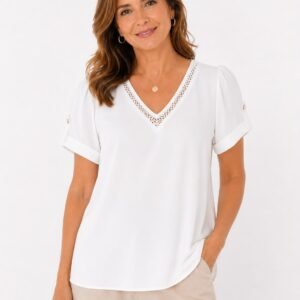 BLUSA FLOJA CON CUELLO EN V DE ENCAJE ROSEMIEL