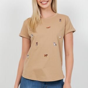 BLUSA CAFE CON ESTAMPADO DE PERRITOS TABA